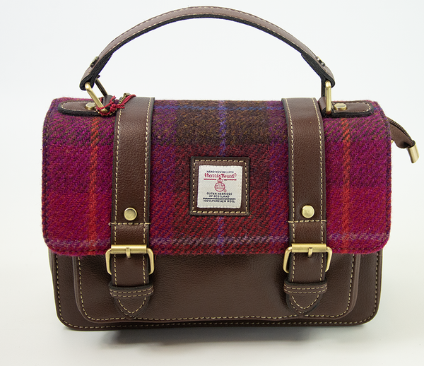 Harris Tweed Medium Satchel Bag 1 in Rich Brown | Authentic Handwoven Scottish Wool Shoulder & Crossbody Bag with Leather Trim | Durable Heritage Satchel for Work, Travel, Shopping & Daily Use