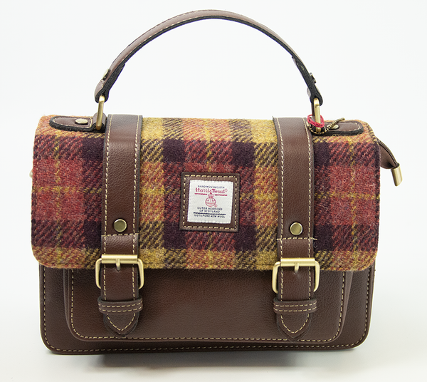 Harris Tweed Medium Satchel Bag DPX-07 Brown | Authentic Handwoven Scottish Tweed Shoulder Satchel | Durable, Stylish & Timeless Everyday Bag for Work, Travel, Shopping & Heritage Fashion Lovers