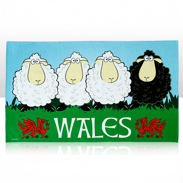 Wales Cymru Black Sheep Tea Towel