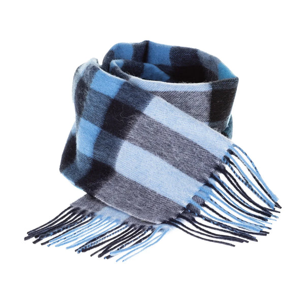 Welsh Woollens 100% Lambswool Scarf Giant Chequer Navy/Blue