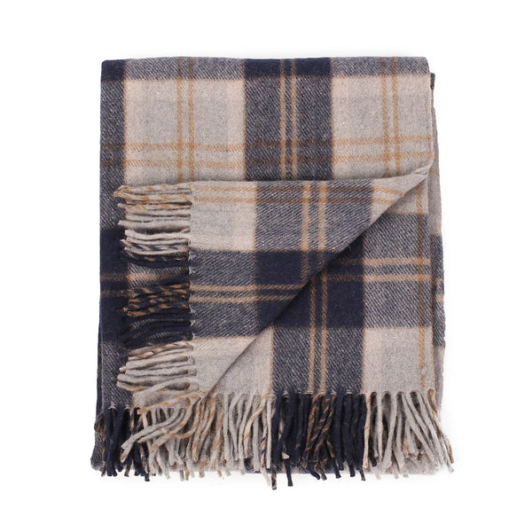 Welsh Woollens Recycled Wool Tartan Blanket Throw – Bannockbane Silver | Eco-Friendly Wool Blend | Soft, Warm & Durable for Sofa, Bed, Travel, Picnics & Stylish Sustainable Welsh Heritage Gift