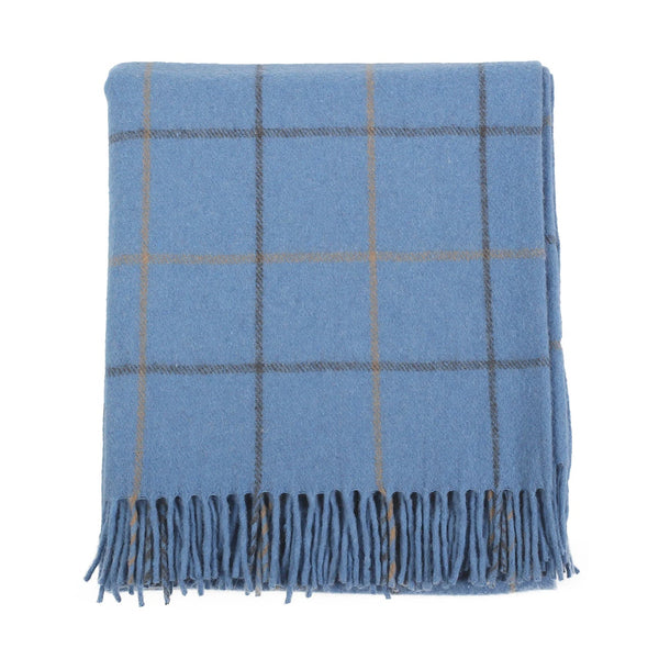 Welsh Woollens Recycled Wool Tartan Blanket Throw – Sky Blue Check | Eco-Friendly Wool Blend Blanket | Soft, Warm & Durable | Perfect for Sofa, Bed, Picnics, Travel & Sustainable Welsh Heritage Gift