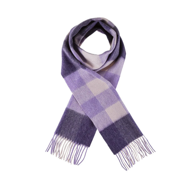 Welsh Woollens 100% Lambswool Scarf Bursted Check Lavender
