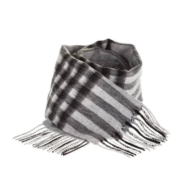 Welsh Woollens 100% Lambswool Scarf Chequer Tartan Dk Grey
