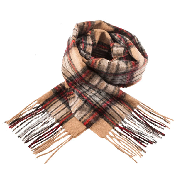 Welsh Woollens 100% Lambswool Scarf Stewart Camel