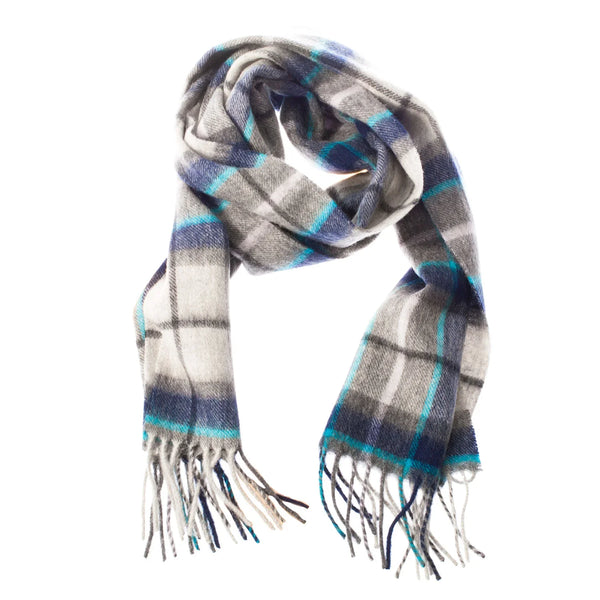 Welsh Woollens 100% Lambswool Scarf Tweed Tartan Dover/Grey Check