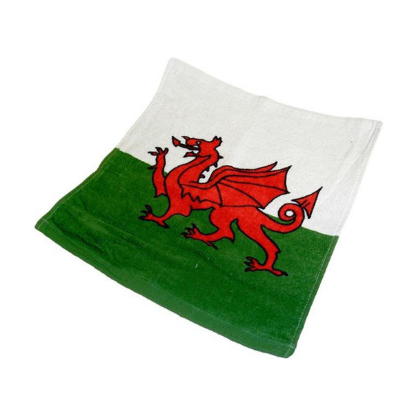 Welsh Flag Facecloth | Soft & Absorbent Cotton Washcloth Featuring Y Ddraig Goch Design | Practical & Patriotic Towel for Bathroom, Gym, Travel & Gifting