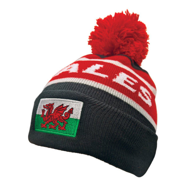 Wales Cymru 2025 Wales Cymru Black Bobble Hat