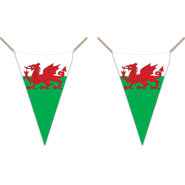 Wales 10m Bunting | 10-Metre Long Welsh Flag Bunting | Outdoor & Indoor Decoration for Celebrations, Sports Events & National Holidays | Y Ddraig Goch Banner Garland
